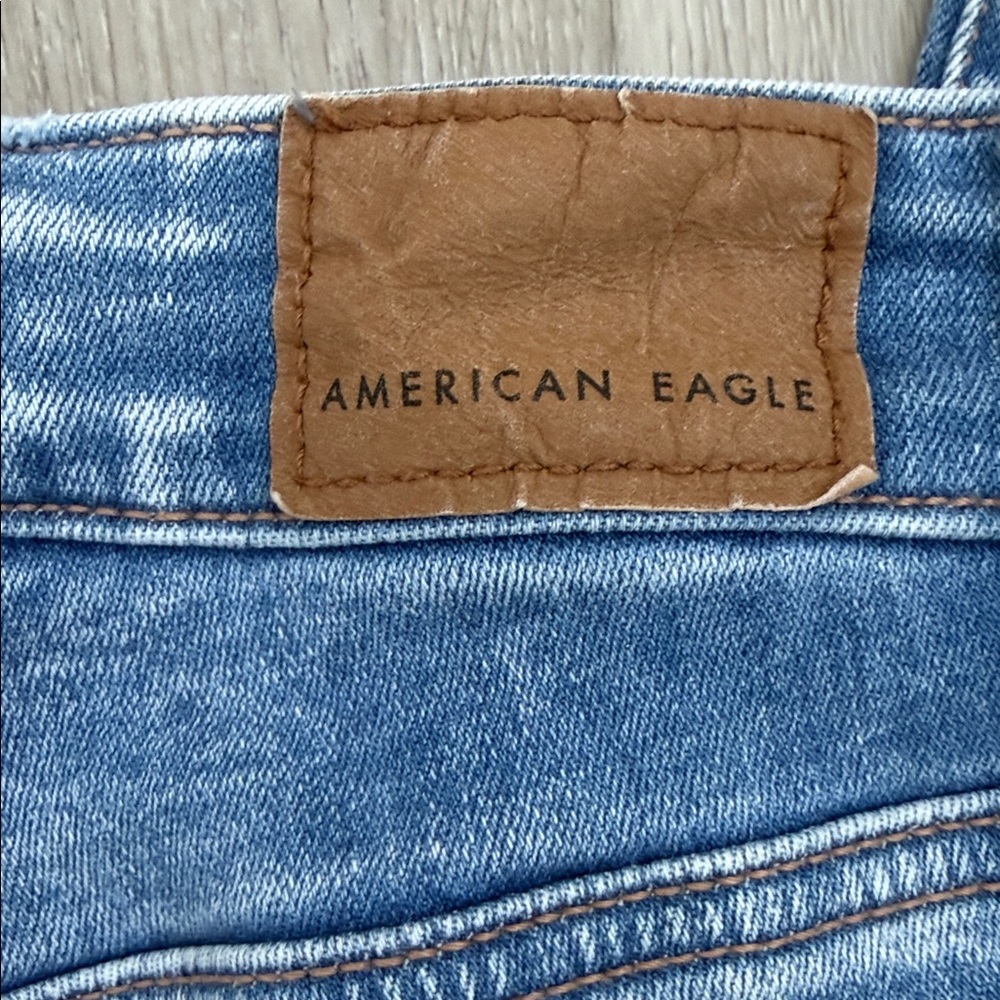 American Eagle High waisted Distressed Blue Skinny Jeans size 000 - Picture 9 of 15